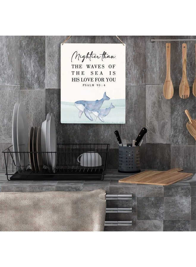 YCYD Inspirational Nautical Decor Mightier Than The Waves Of The Sea Is His Love For You Psalm 93:4 Wooden Hanging Sign Gift for Baby Kids Girl Boy Nursery Teen Room Bible Verse Wall Art 8 x 10 Inches - Image 4