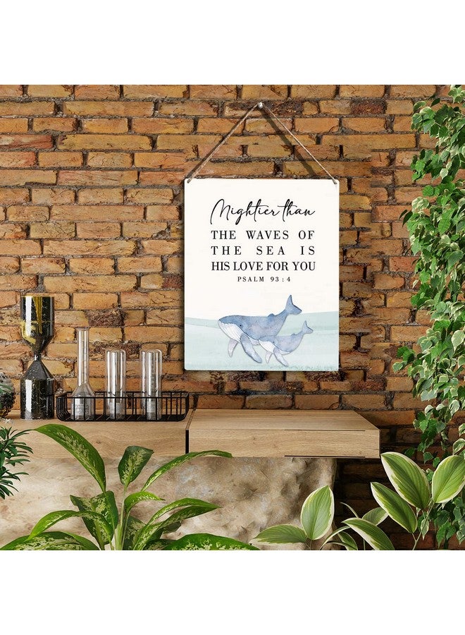 YCYD Inspirational Nautical Decor Mightier Than The Waves Of The Sea Is His Love For You Psalm 93:4 Wooden Hanging Sign Gift for Baby Kids Girl Boy Nursery Teen Room Bible Verse Wall Art 8 x 10 Inches - Image 2