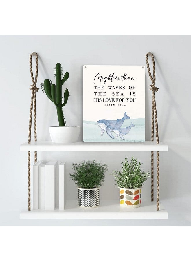 YCYD Inspirational Nautical Decor Mightier Than The Waves Of The Sea Is His Love For You Psalm 93:4 Wooden Hanging Sign Gift for Baby Kids Girl Boy Nursery Teen Room Bible Verse Wall Art 8 x 10 Inches - Image 3