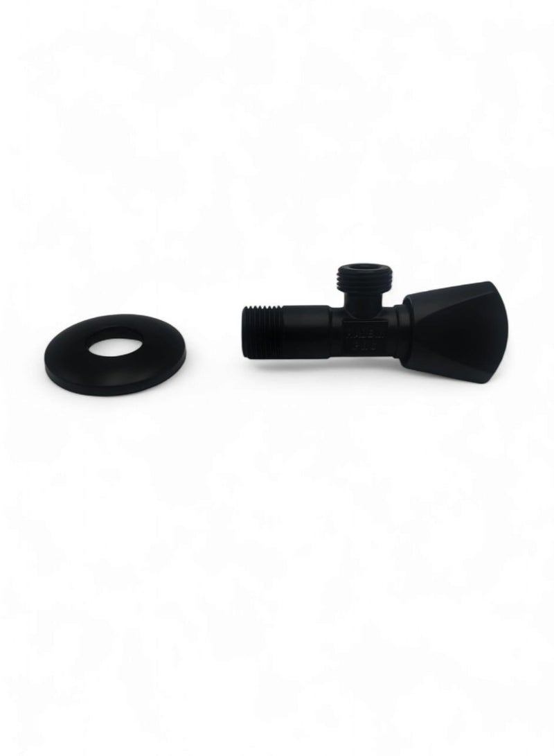 Black angle valve with comfortable handle that allows the water to be opened and closed easily and smoothly. - Image 1