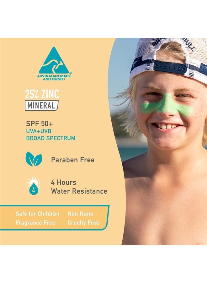 Sun Zapper Zinc Oxide Sunscreen Stick Mineral Green SPF 50+ Water Resistant for Face & Body, Adults, Kids (0.42 Oz, 12g) Broad Spectrum Sun Block, Made in Australia - Image 2