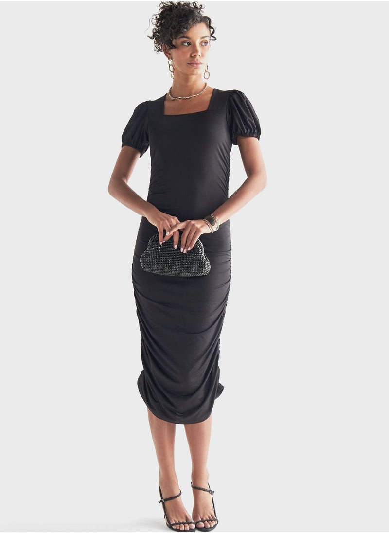 FAV - Ruched Square Neck Dress - Image 1