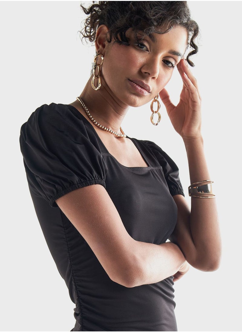 FAV - Ruched Square Neck Dress - Image 1