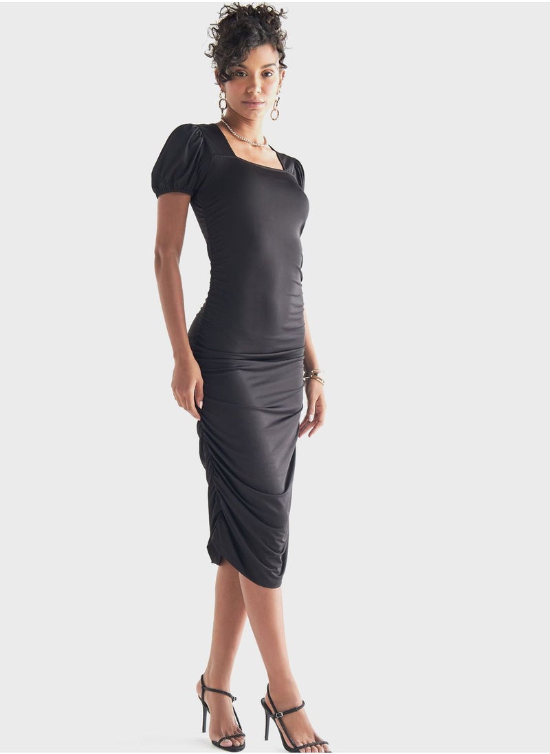FAV - Ruched Square Neck Dress - Image 1