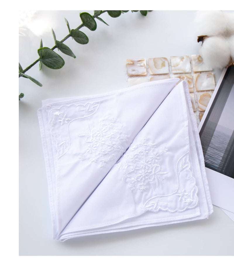 MemoryHanky Womens Embroidered Scalloped Handkerchiefs Cotton White Wedding Hankies - Image 5