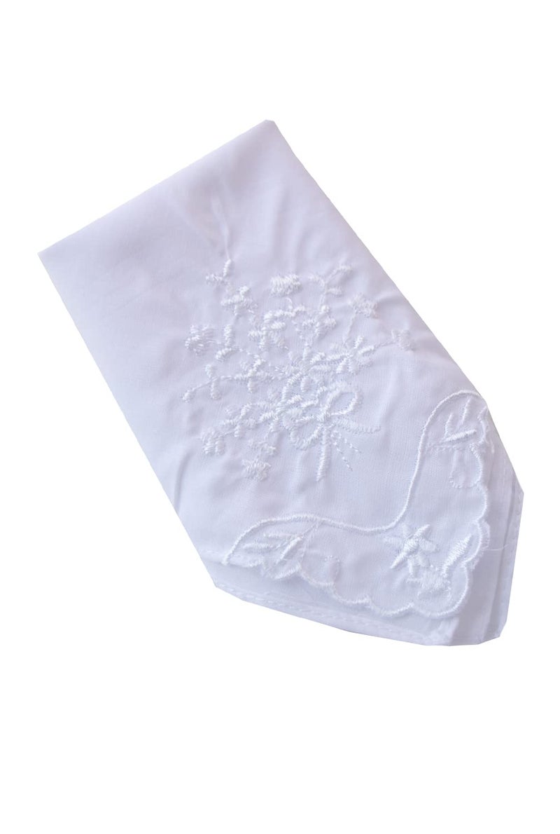 MemoryHanky Womens Embroidered Scalloped Handkerchiefs Cotton White Wedding Hankies - Image 2