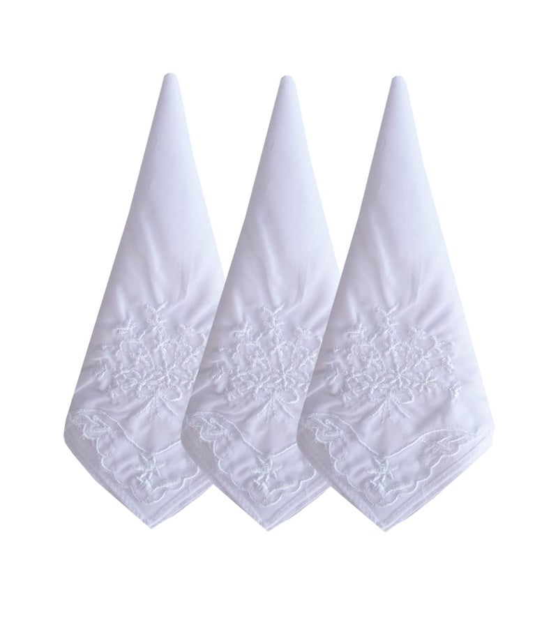 MemoryHanky Womens Embroidered Scalloped Handkerchiefs Cotton White Wedding Hankies - Image 1