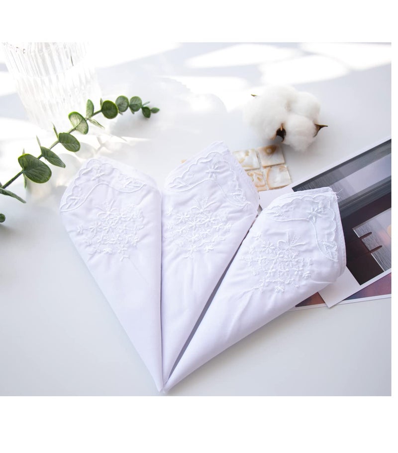 MemoryHanky Womens Embroidered Scalloped Handkerchiefs Cotton White Wedding Hankies - Image 3