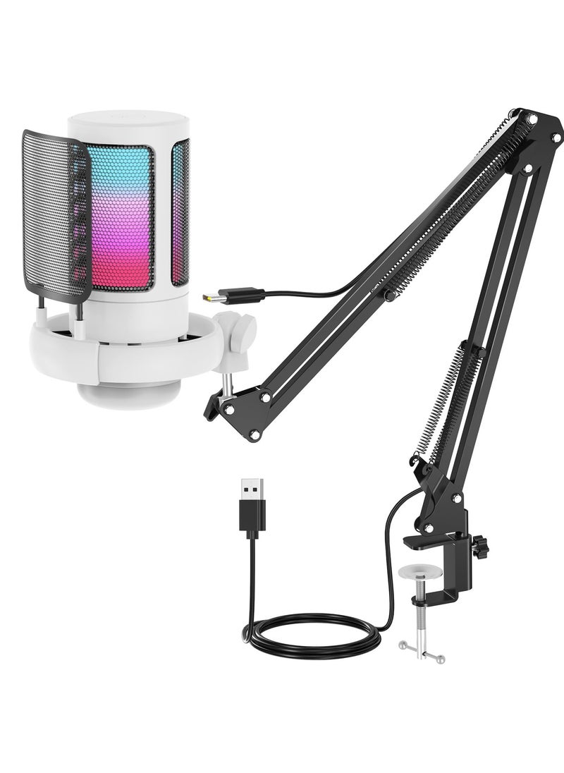 XiuWoo USB Gaming Microphone, Condenser Mic with Boom Arm for PS4/ PS5/ Mac/Phone with Touch Mute, RGB Lighting,Gain knob & Monitoring Jack for Streaming,Podcasting,YouTube  - Image 1