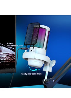 XiuWoo USB Gaming Microphone, Condenser Mic with Boom Arm for PS4/ PS5/ Mac/Phone with Touch Mute, RGB Lighting,Gain knob & Monitoring Jack for Streaming,Podcasting,YouTube  - Image 4