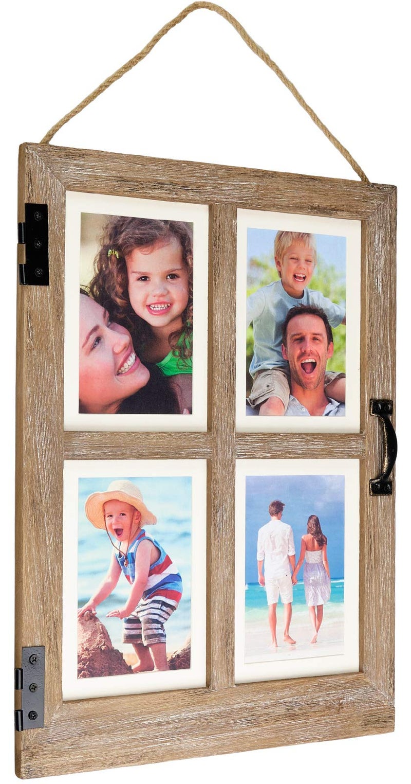 Excello Global Products EXCELLO GLOBAL PRODUCTS Vintage Farmhouse Window Photo Frame Rustic Hanging Distressed Wood Collage Picture Frame Holds Four 4x6 or 5x7 Photos Rustic Color 