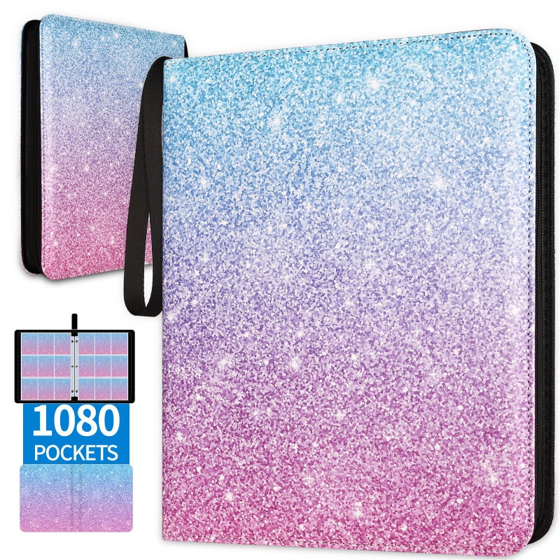 Dosanlues 1080 Pockets Card Binder 9 Pocket Trading Card Binder with 60 Page Removable Sleeves Zipper Card Book Album HolderPROTECTIVEPLEASANT TOUCH SURFACE - Image 2