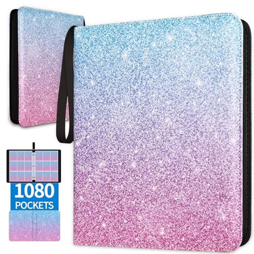 Dosanlues 1080 Pockets Card Binder 9 Pocket Trading Card Binder with 60 Page Removable Sleeves Zipper Card Book Album HolderPROTECTIVEPLEASANT TOUCH SURFACE - Image 1