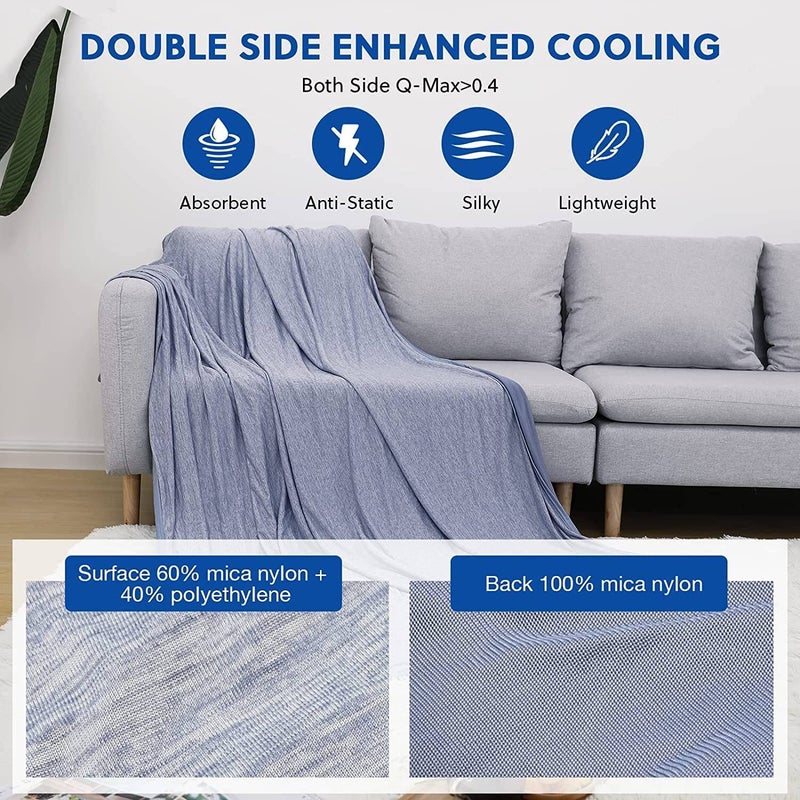 HOMFINE Cooling Blankets for Hot Sleepers - Summer Blanket Thin Lightweight Breathable Soft Double Side Enhanced Cooling for Bed Couch Sofa, Keep Cool for Night Sweats (Blue, 108 x 90 inches) - Image 3