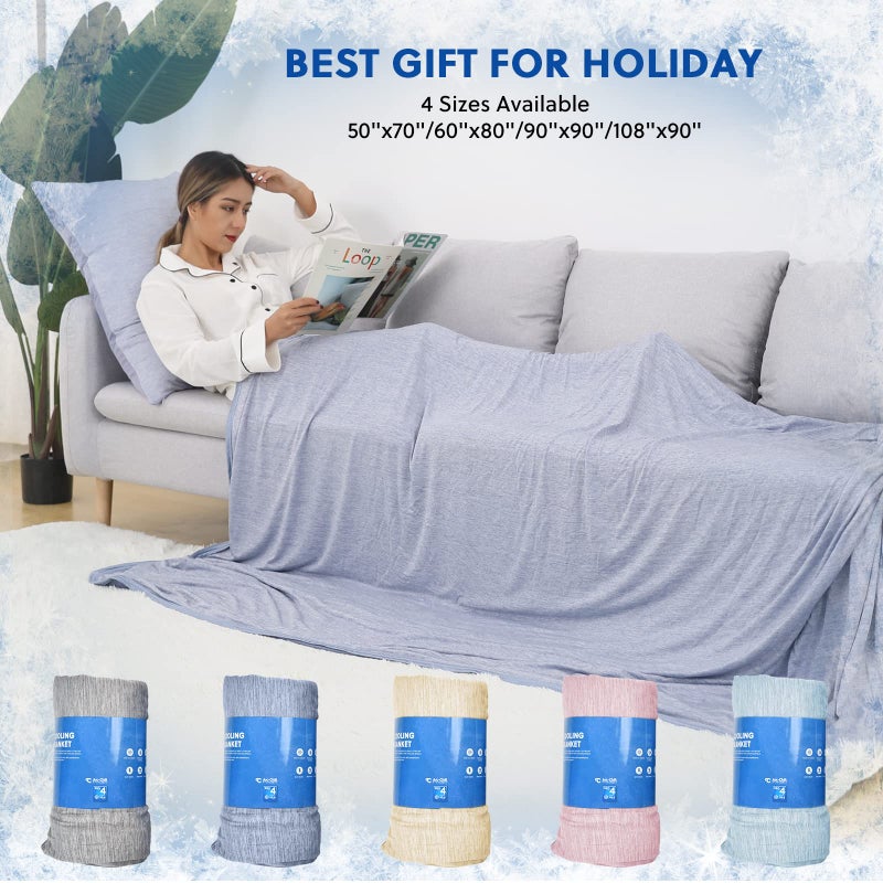 HOMFINE Cooling Blankets for Hot Sleepers - Summer Blanket Thin Lightweight Breathable Soft Double Side Enhanced Cooling for Bed Couch Sofa, Keep Cool for Night Sweats (Blue, 108 x 90 inches) - Image 5