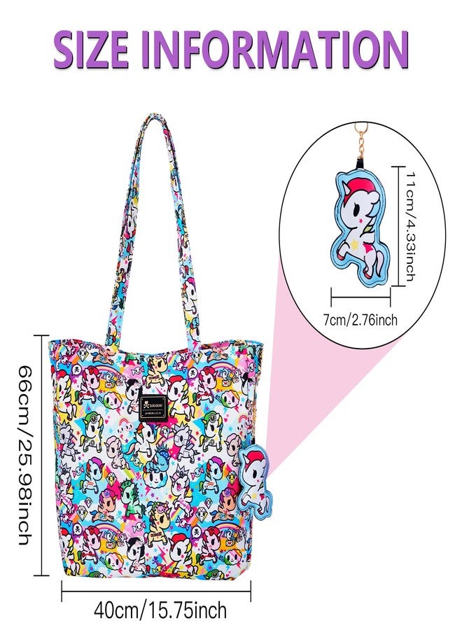 Tokidoki Unicorno Tote Bag Shoulder Bag Canvas Purses for Women Cute Shopper Bag Handbag Travel Purse Charm (Colorful) - Image 2