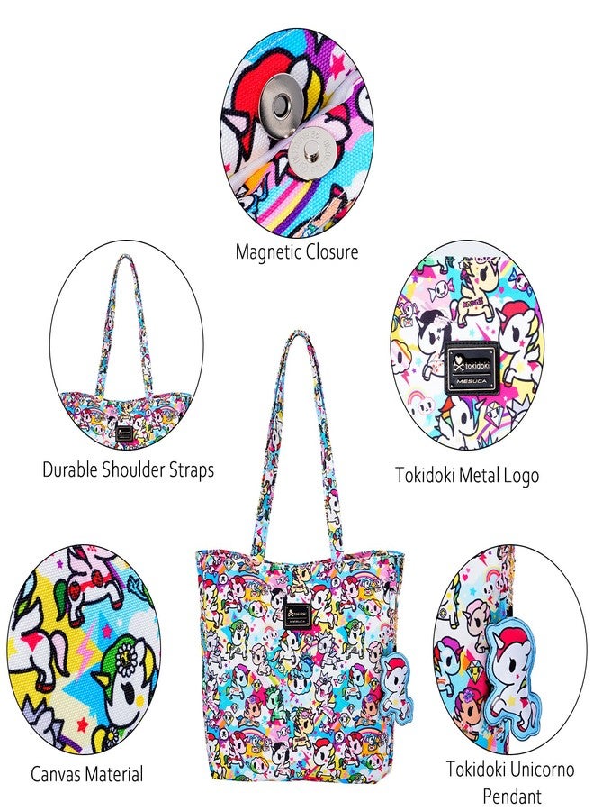 Tokidoki Unicorno Tote Bag Shoulder Bag Canvas Purses for Women Cute Shopper Bag Handbag Travel Purse Charm (Colorful) - Image 3