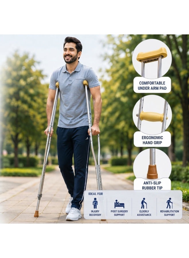 مرقمة عكازات تحت الإبط من الألومنيوم الخفيف NM-43 من نيوميد، عكازات طبية قابلة للتعديل مع وسائد مريحة (مقاس موحد، زوج) - Image 3