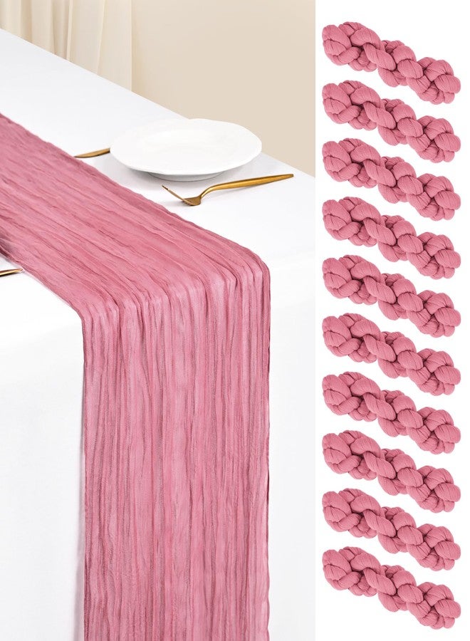 Showgeous مجموعة من 10 مفارش طاولة بلون وردي باهت، مصنوعة من قماش الشاش، مقاس 17 × 108 بوصة، بتصميم بوهيمي أنيق، مثالية لتزيين طاولات حفلات الزفاف، وحفلات استقبال المولود، وأعياد الميلاد، والمناسبات المنزلية. - Image 1