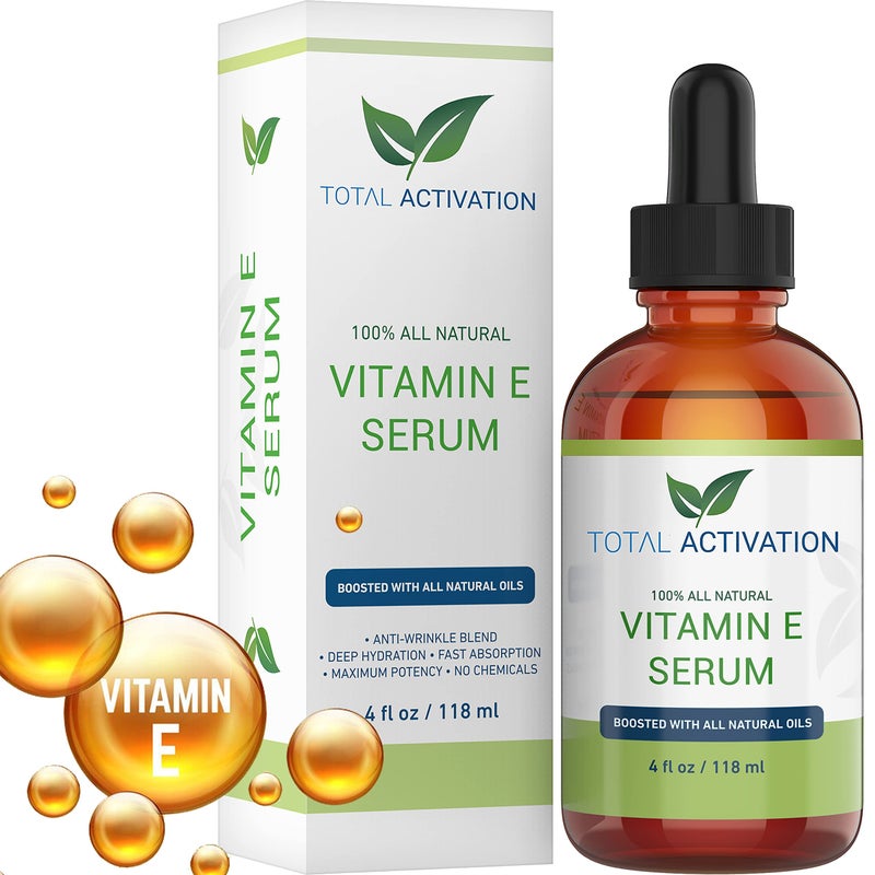 Total Activation Vitamin E Face Serum â€“ Organic Vitamin E Oil 100% Pure, Cold Pressed for Skin, Face, Hair & Nails â€“ Moisturizer for Dry Skin, Scars & Anti-Aging â€“ for Glowing Skin â€“ 4 oz - Image 1