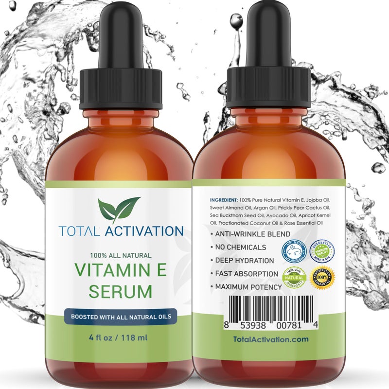 Total Activation Vitamin E Face Serum â€“ Organic Vitamin E Oil 100% Pure, Cold Pressed for Skin, Face, Hair & Nails â€“ Moisturizer for Dry Skin, Scars & Anti-Aging â€“ for Glowing Skin â€“ 4 oz - Image 5