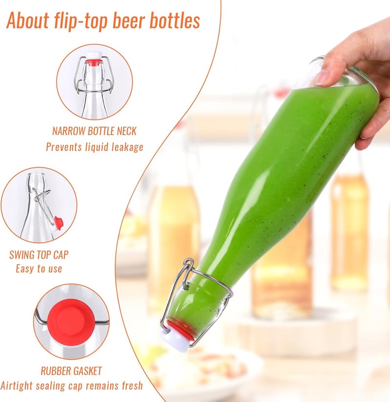 SZUAH 12 oz Swing Top Glass Bottles 12Pack, Reusable Flip Top Glass Bottle for Kombucha, Home Brewing, Beer, Beverage Storage(360ml, Set of 12) - Image 3
