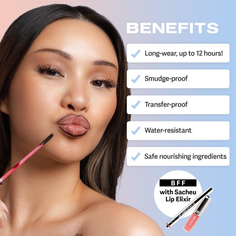 Sacheu Lip Liner STAY-N Peel Off Lip Stain â€” Long Lasting Matte Lip Tattoo Transfer Proof Lipstain Infused with Hyaluronic Acid & Vitamin E for All Skin Types â€” Vegan & Cruelty-Free, MUAH-VE - Image 4