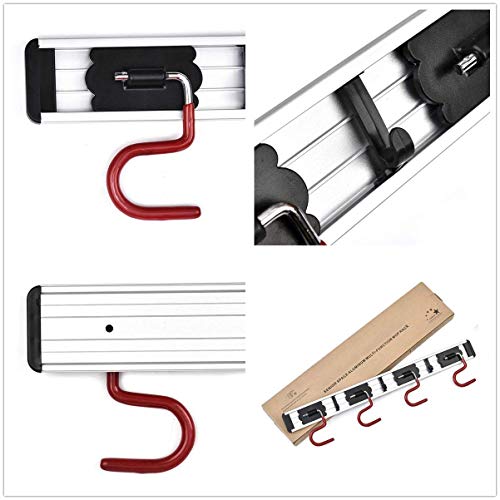 MOYODOR Wall Mounted Mop and Broom Holder Stainless Steel S Type Broom Rack Anti-Slip Mop Organizer (17 Inches,4 Positions 3 Hooks, Red black) (17inch) - Image 4