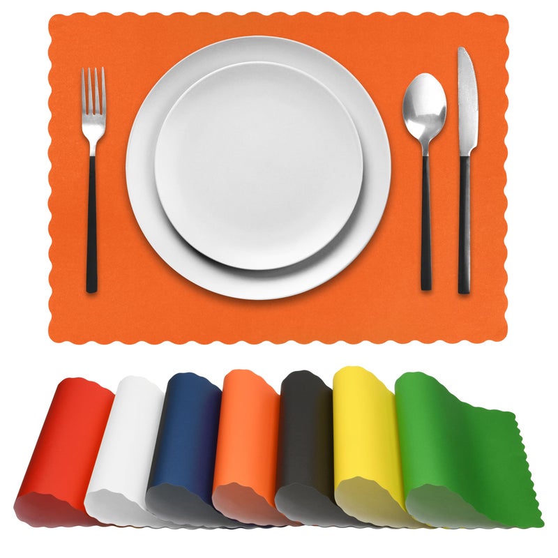 Netko Paper Placemats for Dining Table â€“ Disposable Scalloped Edges Color Table Mats Great for Parties and Christmas Table Decorations 10"x14" (Orange) 50ct - Image 2