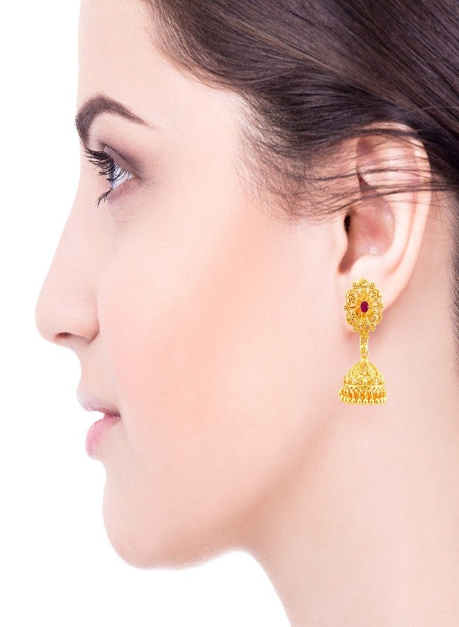 MEENAZ Traditional Temple Jewellery 18k One Gram Gold Ethnic Copper Brass Metal Handcrafted South Indian Meenakari Screw Back Studs Jhumkas Jhumka Earrings Set For Women girls Latest -GOLD JHUMKI-M109 - Image 5