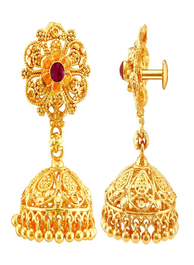 MEENAZ Traditional Temple Jewellery 18k One Gram Gold Ethnic Copper Brass Metal Handcrafted South Indian Meenakari Screw Back Studs Jhumkas Jhumka Earrings Set For Women girls Latest -GOLD JHUMKI-M109 - Image 3