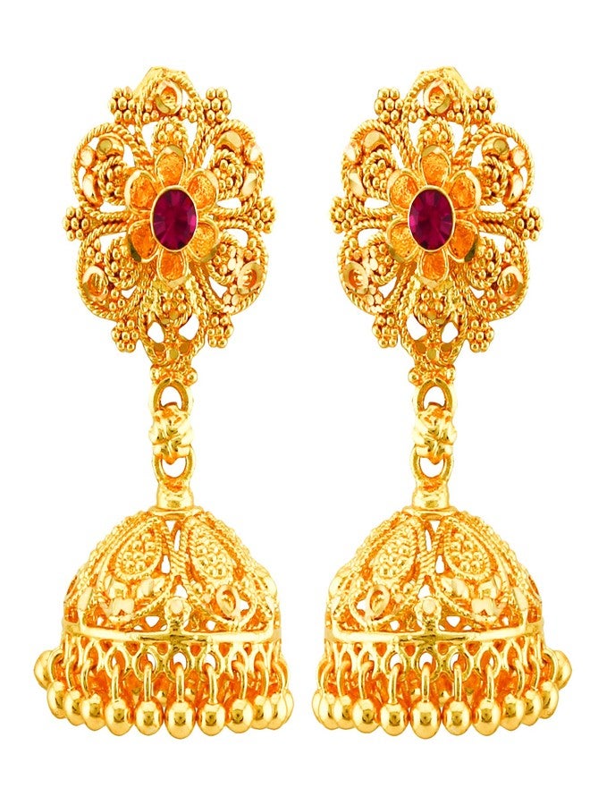 MEENAZ Traditional Temple Jewellery 18k One Gram Gold Ethnic Copper Brass Metal Handcrafted South Indian Meenakari Screw Back Studs Jhumkas Jhumka Earrings Set For Women girls Latest -GOLD JHUMKI-M109 - Image 2