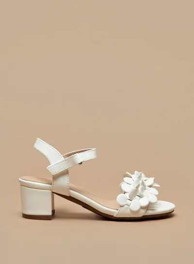 فلورا بيلا من شو إكسبرس Girls Applique Detail Block Heeled Sandals With Hook And Loop Closure