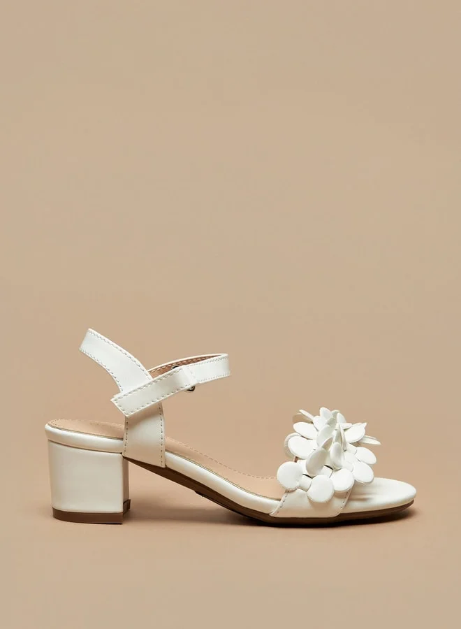 فلورا بيلا من شو إكسبرس Girls Applique Detail Block Heeled Sandals With Hook And Loop Closure