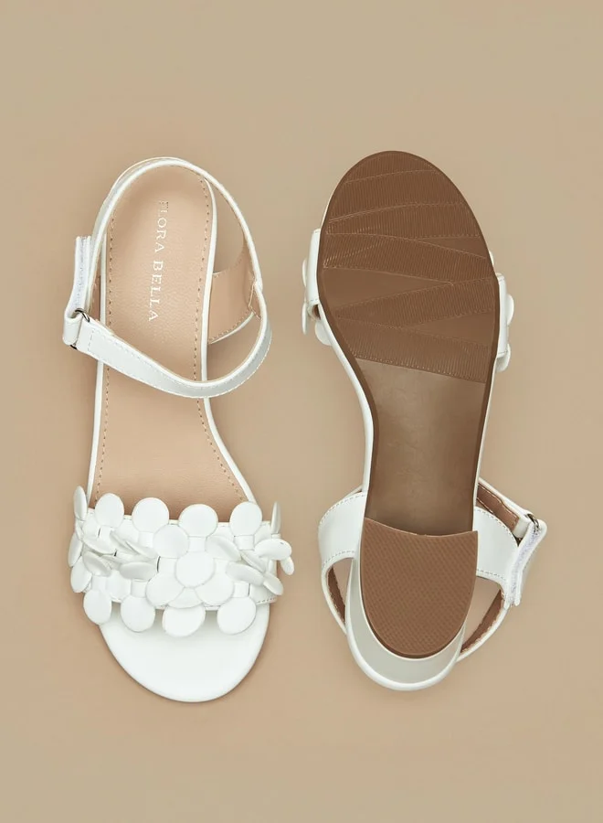 فلورا بيلا من شو إكسبرس Girls Applique Detail Block Heeled Sandals With Hook And Loop Closure