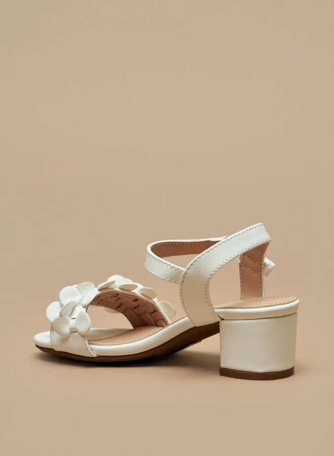 فلورا بيلا من شو إكسبرس Girls Applique Detail Block Heeled Sandals With Hook And Loop Closure