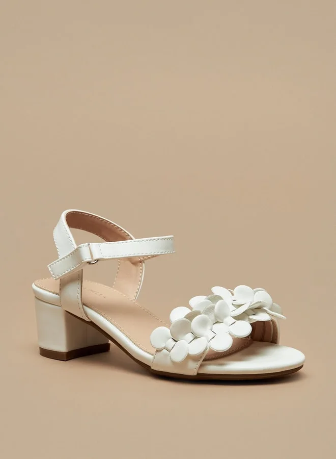 فلورا بيلا من شو إكسبرس Girls Applique Detail Block Heeled Sandals With Hook And Loop Closure