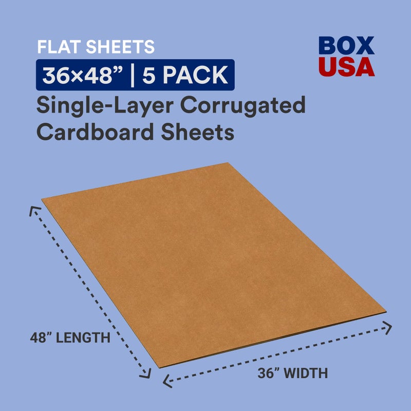 BOX USA 36" x 48" 5-Pack - Large Card Board Sheets for Packaging, Layer Separation, Shipping, Mailing, Packing, and Protecting Products from Forklift Damage - Image 2