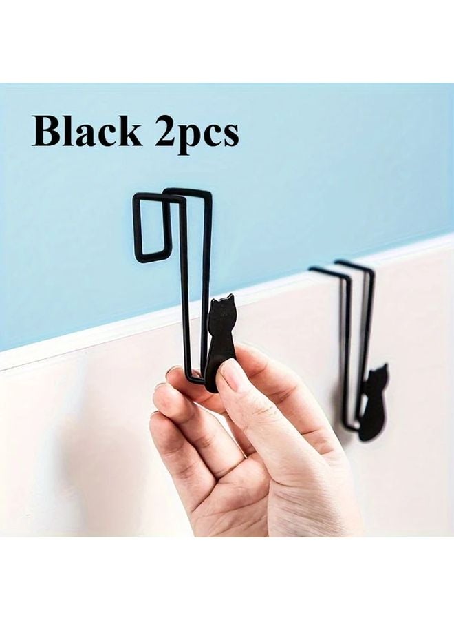 Black Cat Door Hooks 2pcs Heavy Duty Metal Door Hanger For Hats Towels Robes Space Saving Home Storage Organizer - Image 1