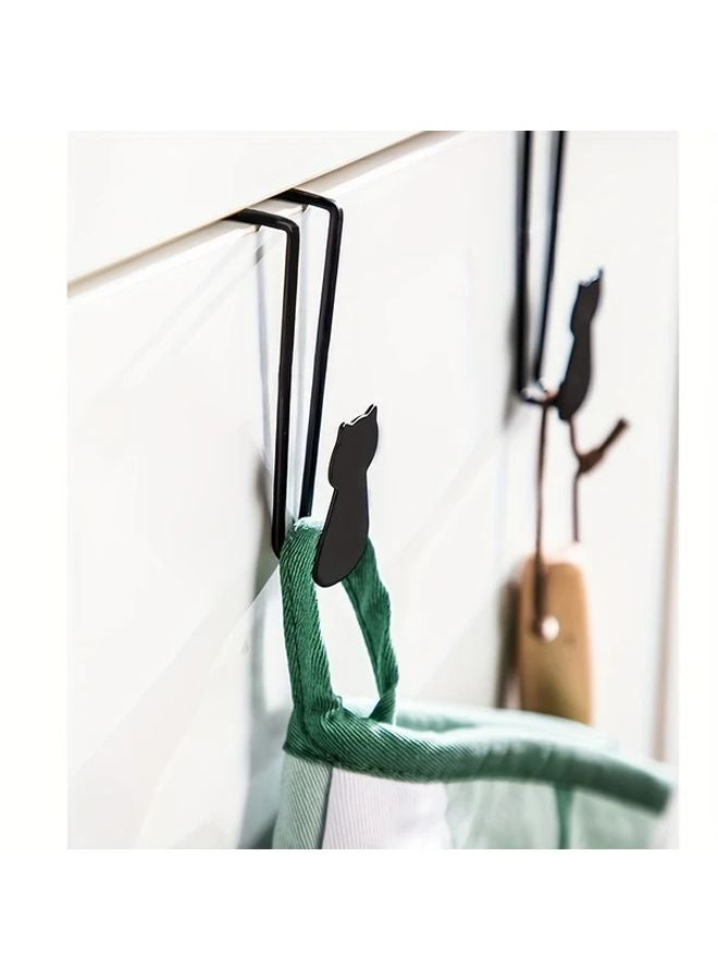 Black Cat Door Hooks 2pcs Heavy Duty Metal Door Hanger For Hats Towels Robes Space Saving Home Storage Organizer - Image 2