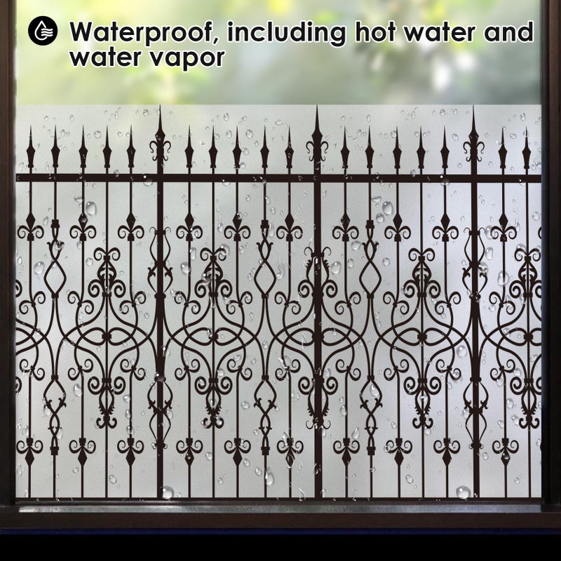 DKTIE Decorative Cast Iron Wrought Fence Silhouette, Two Way Privacy Window Film Day and Night, Creative Horizontal Pattern Design (C595, 78.7 x 17.7 Inch) - Image 5