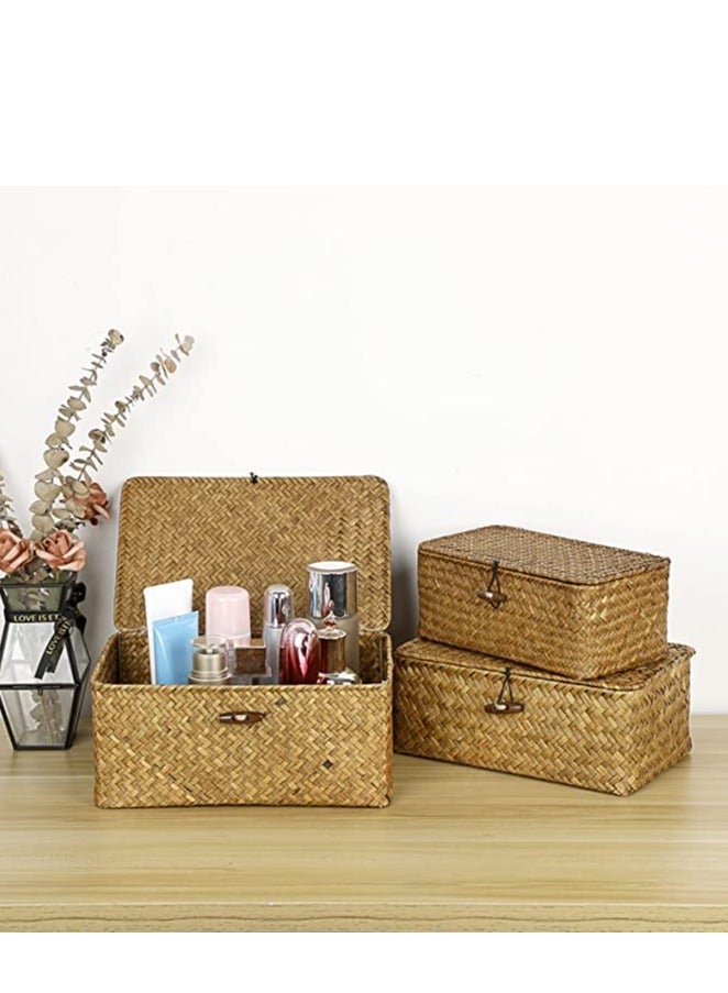 FFD Woven Basket Wicker Storage Basket with Lids Sea grass Laundry Rattan Organizer Box for Bathroom Living Room - Image 4