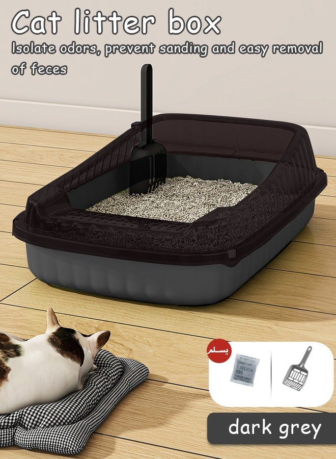 Extra large cat litter box，Semi-Enclosed Sifting Litter Box Cat Litter Box，Large cats, small cats, universal litter boxes, pet supplies，A litter box that can hold 12L of cat litter,Equipped with a cat litter scoop and a cat shaped hollow pedal to prevent sand from coming out of the basin - Image 1