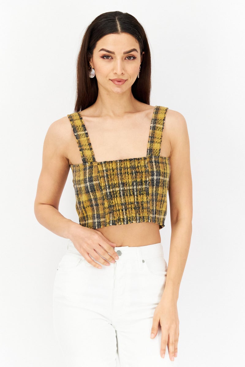 Sage The Label Women Square Neck Sleeveless Textured Top, Gold Combo - Image 1