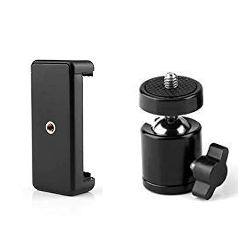 coku 2 in 1 Mobile Tripod Holder Clip with Locking Ball Head Adapter Set for Tripod and Selfie Stick Universal Thread mounting Screw 1/4' 360 Degree Swivel Cell Phone Tripod Mount Set - Image 1