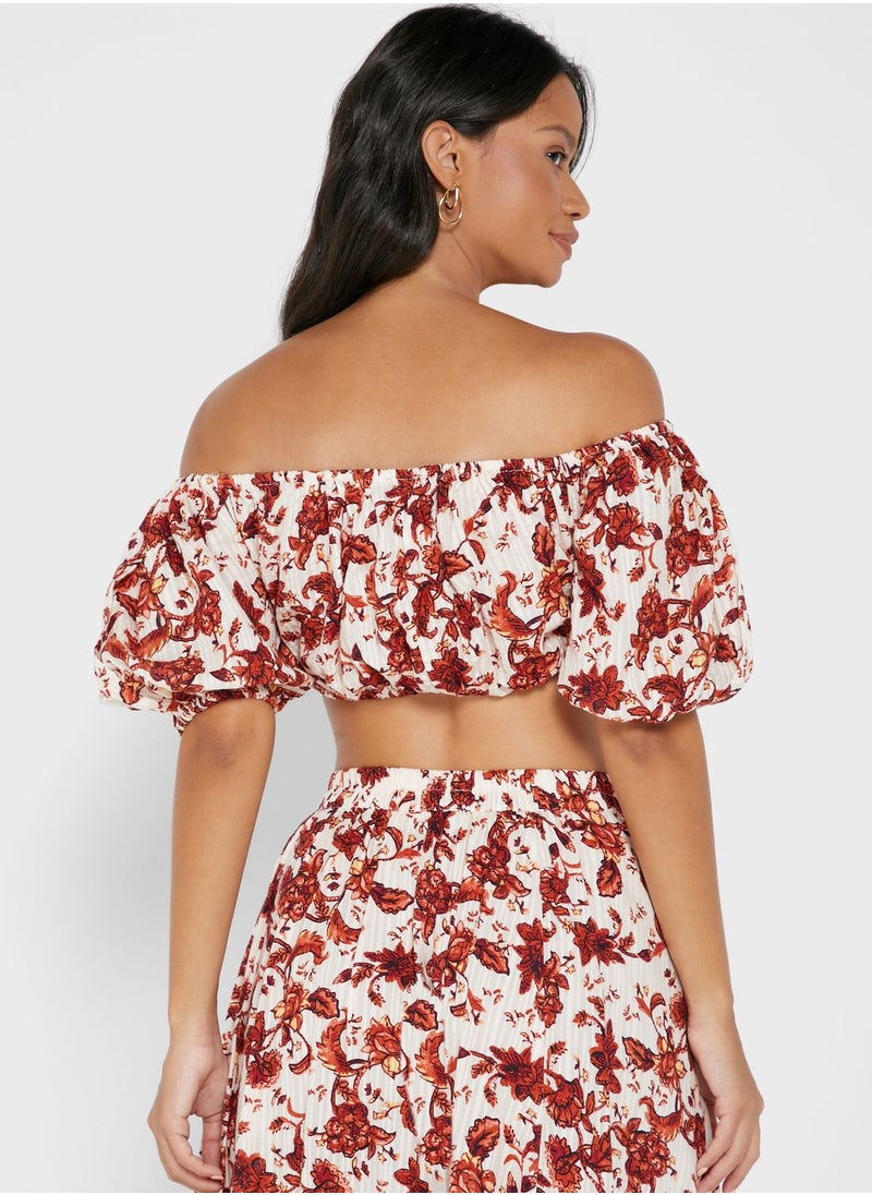 MANGO - Floral Print Off Shoulder Top - Image 1
