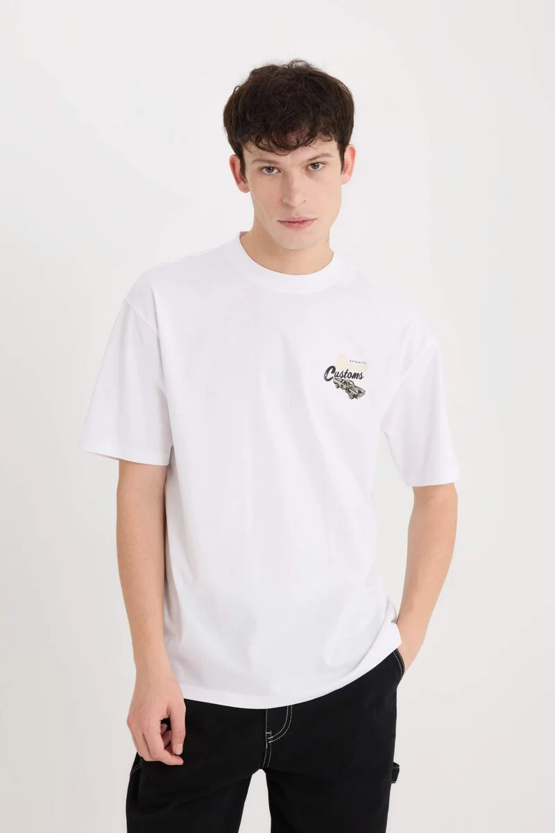 DeFacto Boxy Fit Crew Neck Back Printed T-Shirt