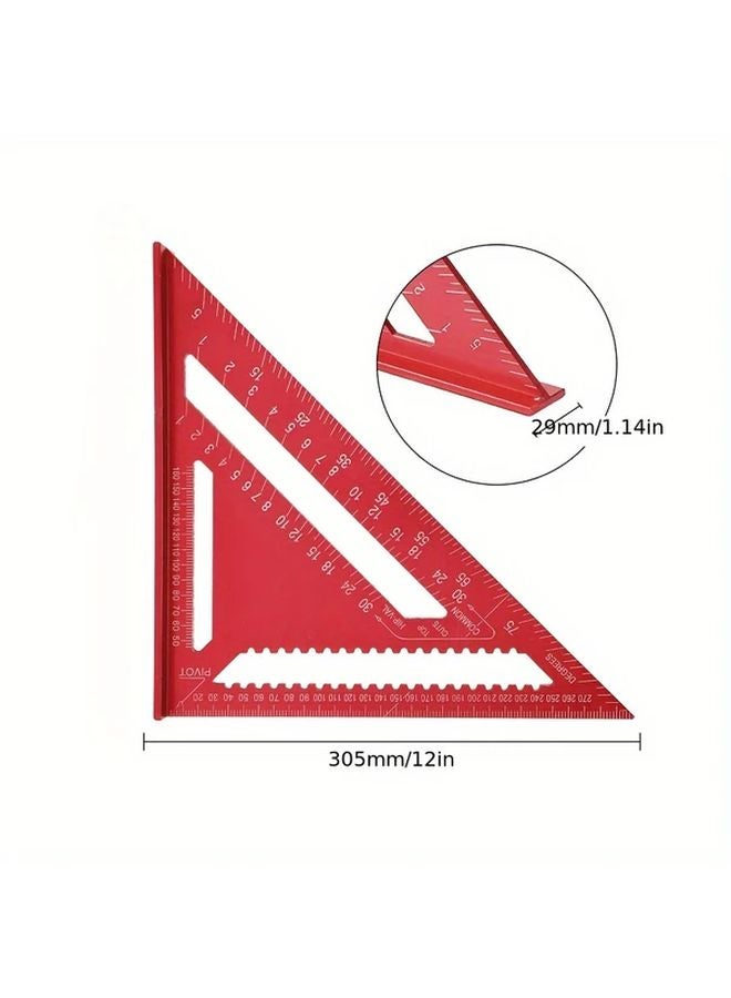 1pc 12 Inch Aluminum Alloy Triangle Ruler Red Dual Scale cm Inch mm Woodworking - Image 3