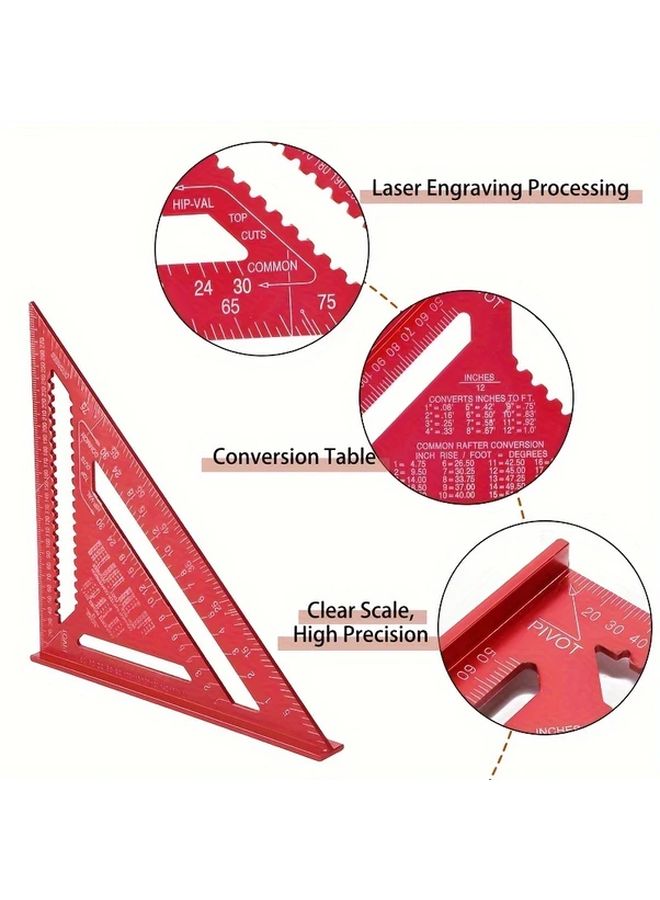 1pc 12 Inch Aluminum Alloy Triangle Ruler Red Dual Scale cm Inch mm Woodworking - Image 4