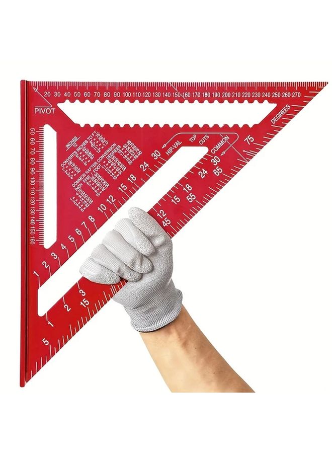 1pc 12 Inch Aluminum Alloy Triangle Ruler Red Dual Scale cm Inch mm Woodworking - Image 2